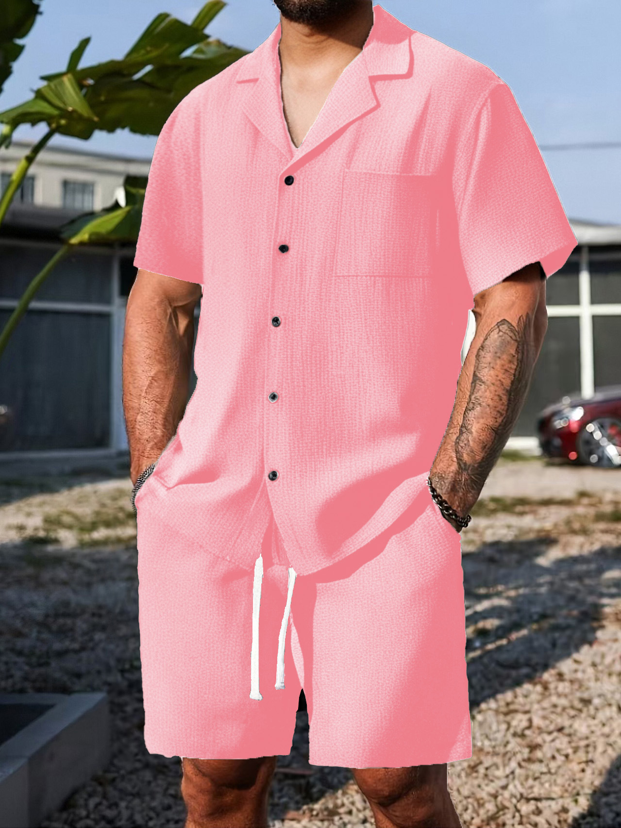 Men's Casual Short Sleeve Shorts Set, Button Down Shirt and Shorts Outfit for Summer