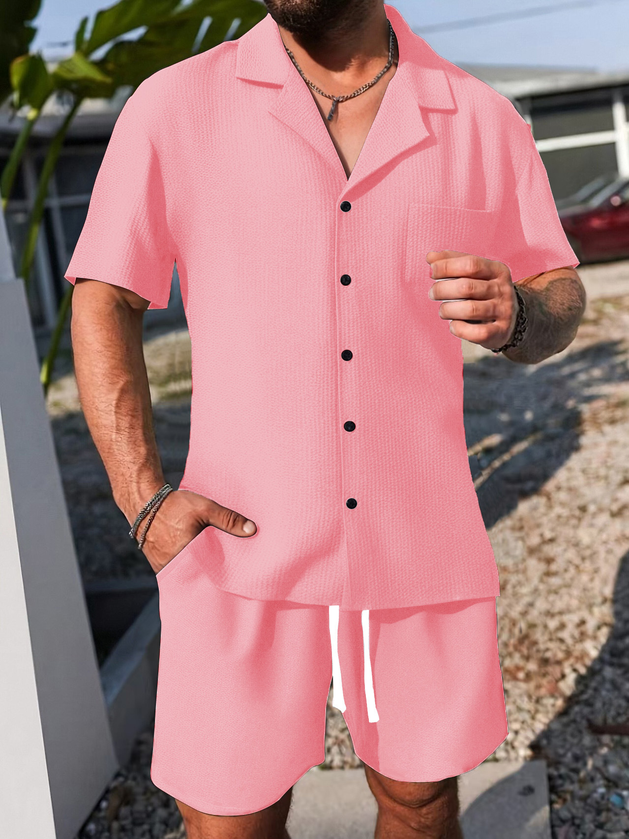 Men's Casual Short Sleeve Shorts Set, Button Down Shirt and Shorts Outfit for Summer