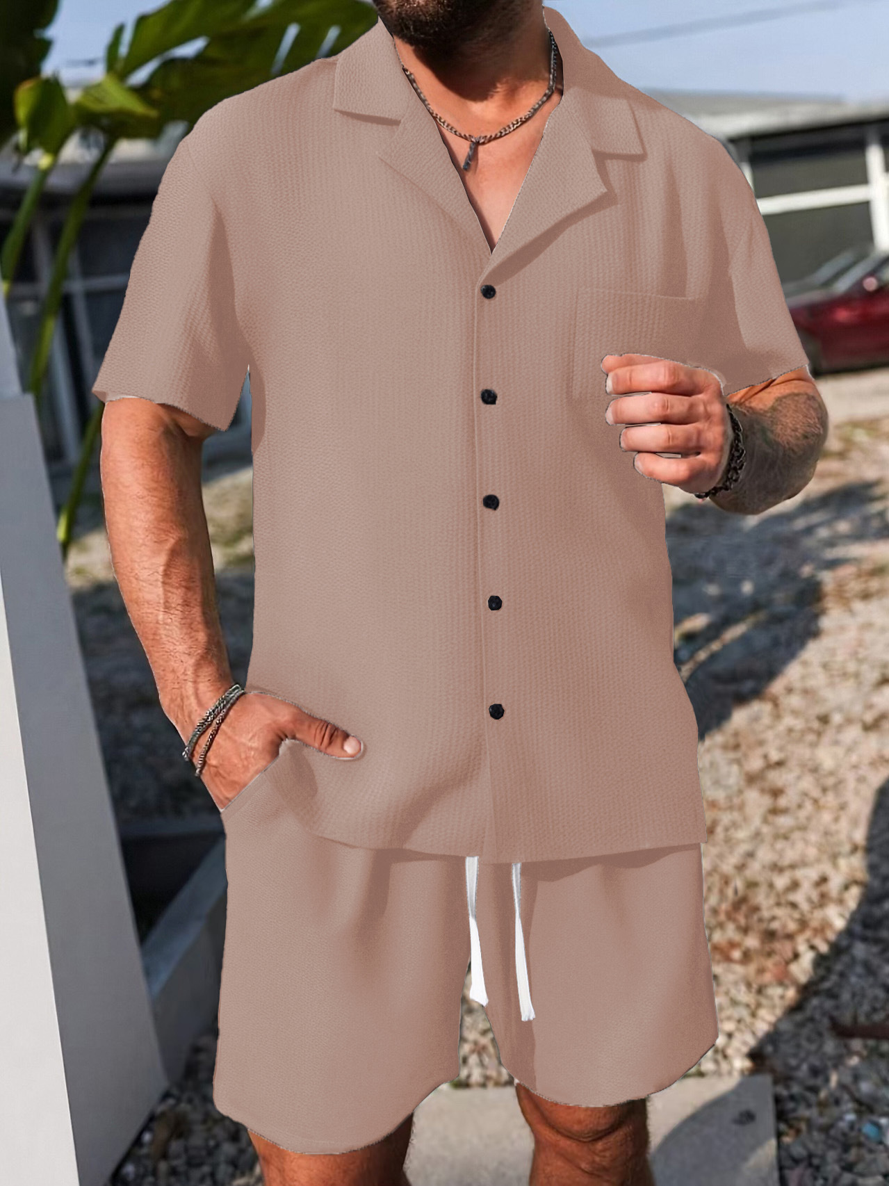 Men's Casual Short Sleeve Shorts Set, Button Down Shirt and Shorts Outfit for Summer