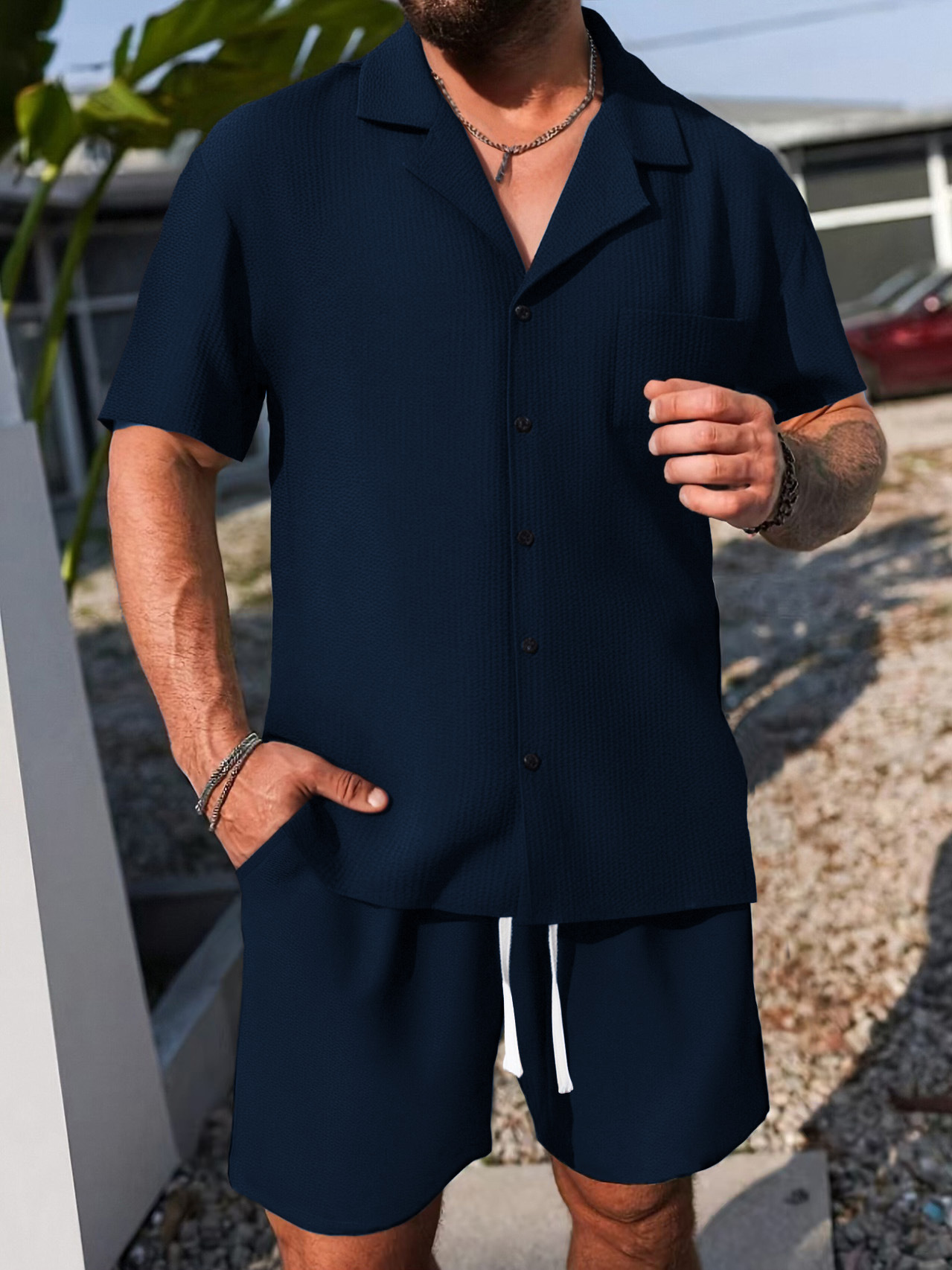 Men's Casual Short Sleeve Shorts Set, Button Down Shirt and Shorts Outfit for Summer