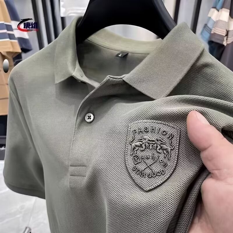 Men's Short Sleeve Polo Shirt Summer Casual Solid Color Cotton Blend for Business Travel