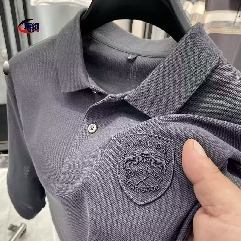 Men's Short Sleeve Polo Shirt Summer Casual Solid Color Cotton Blend for Business Travel