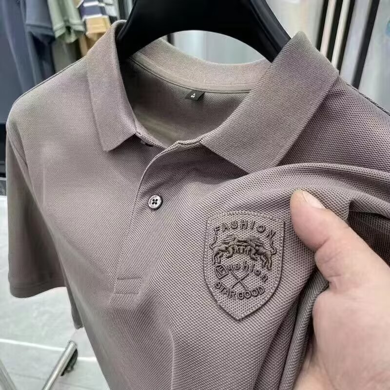 Men's Short Sleeve Polo Shirt Summer Casual Solid Color Cotton Blend for Business Travel