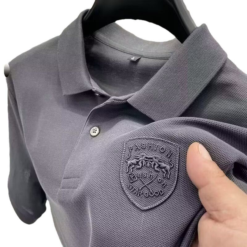 Men's Short Sleeve Polo Shirt Summer Casual Solid Color Cotton Blend for Business Travel