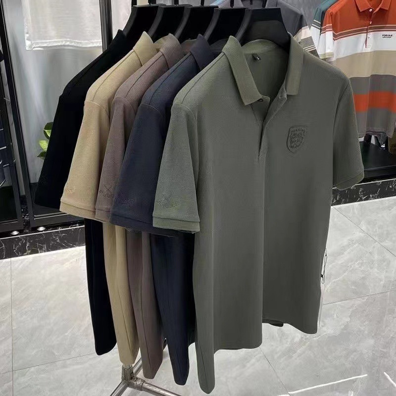 Men's Short Sleeve Polo Shirt Summer Casual Solid Color Cotton Blend for Business Travel