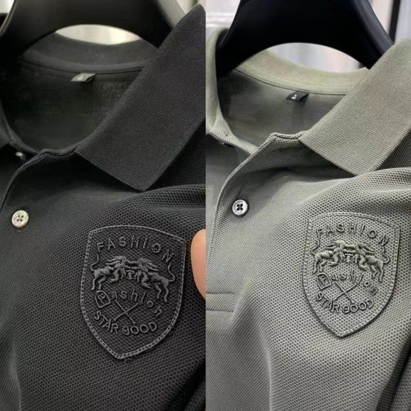 Men's Short Sleeve Polo Shirt Summer Casual Solid Color Cotton Blend for Business Travel