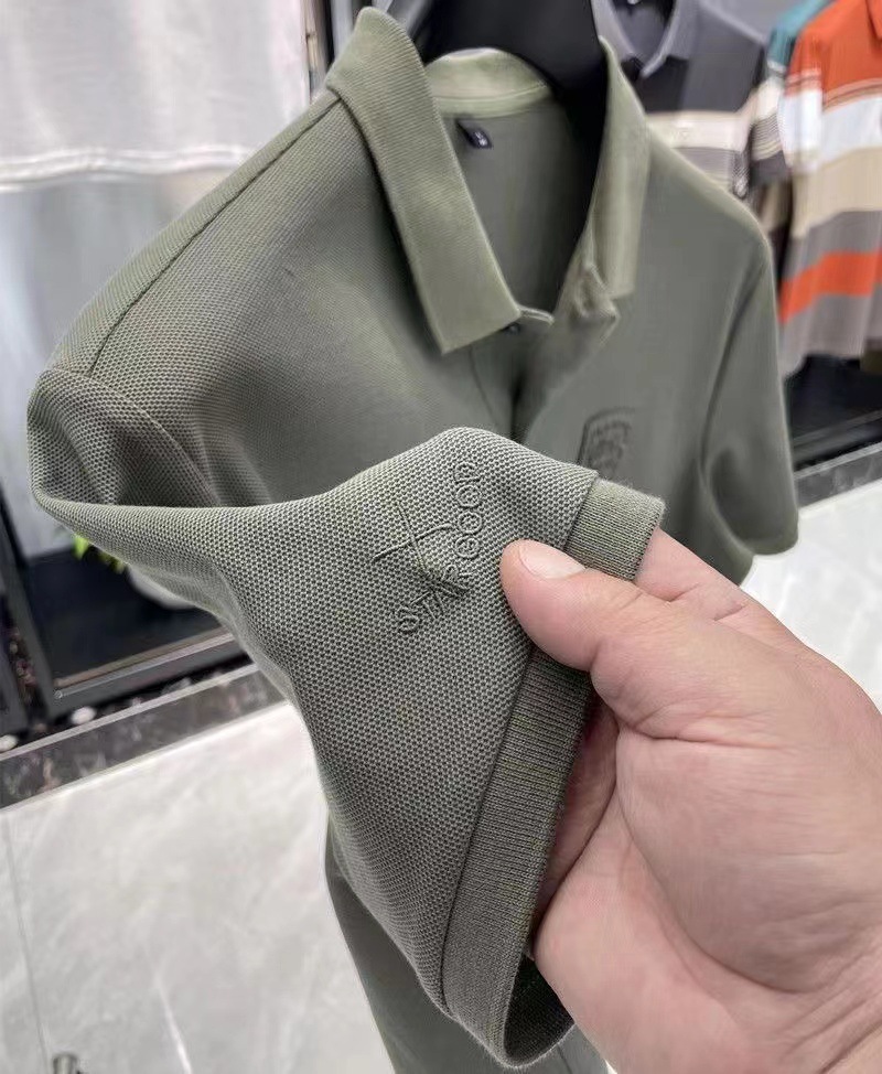 Men's Short Sleeve Polo Shirt Summer Casual Solid Color Cotton Blend for Business Travel