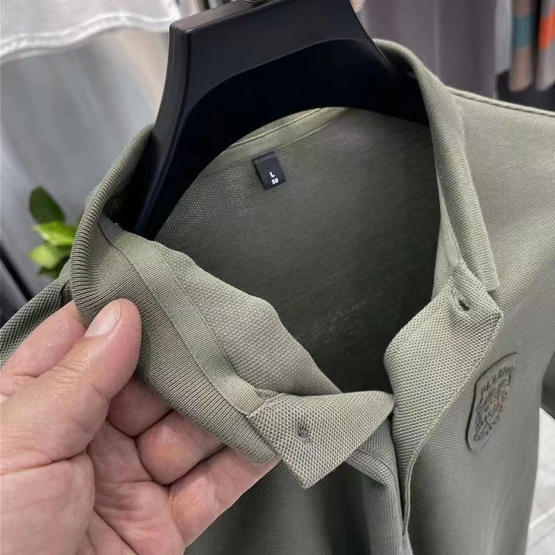 Men's Short Sleeve Polo Shirt Summer Casual Solid Color Cotton Blend for Business Travel