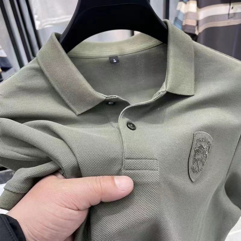 Men's Short Sleeve Polo Shirt Summer Casual Solid Color Cotton Blend for Business Travel