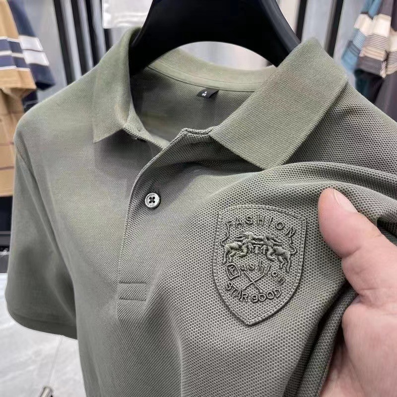 Men's Short Sleeve Polo Shirt Summer Casual Solid Color Cotton Blend for Business Travel