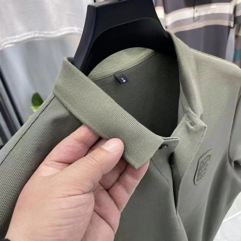 Men's Short Sleeve Polo Shirt Summer Casual Solid Color Cotton Blend for Business Travel