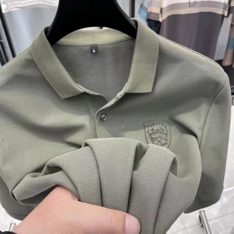 Men's Short Sleeve Polo Shirt Summer Casual Solid Color Cotton Blend for Business Travel