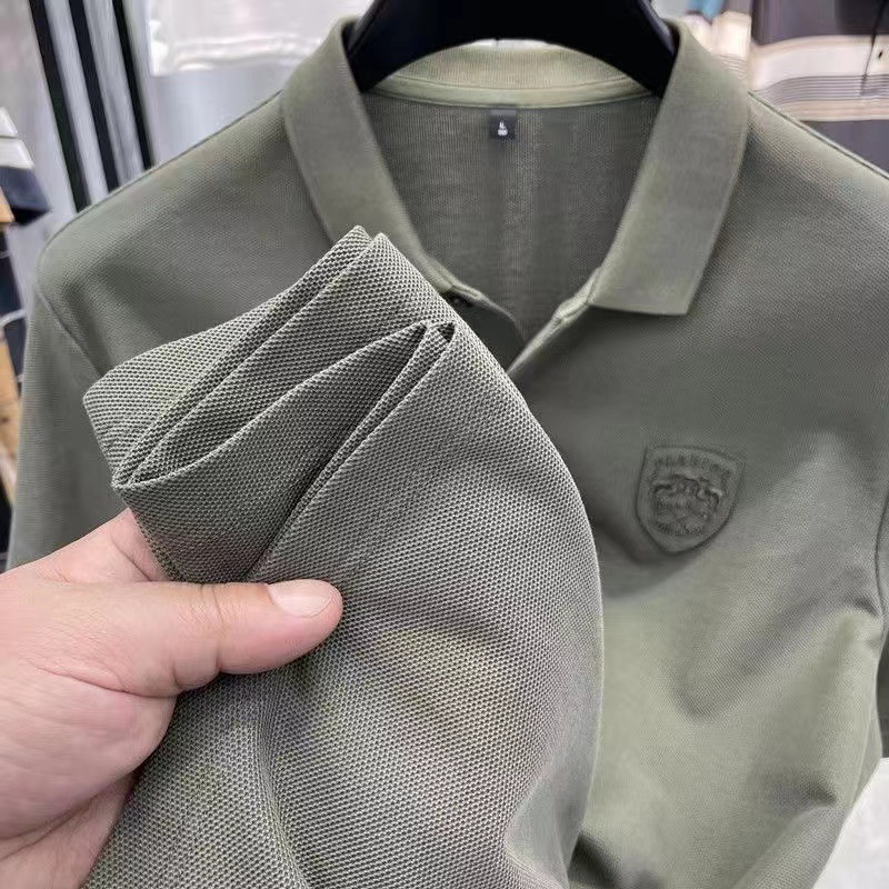Men's Short Sleeve Polo Shirt Summer Casual Solid Color Cotton Blend for Business Travel