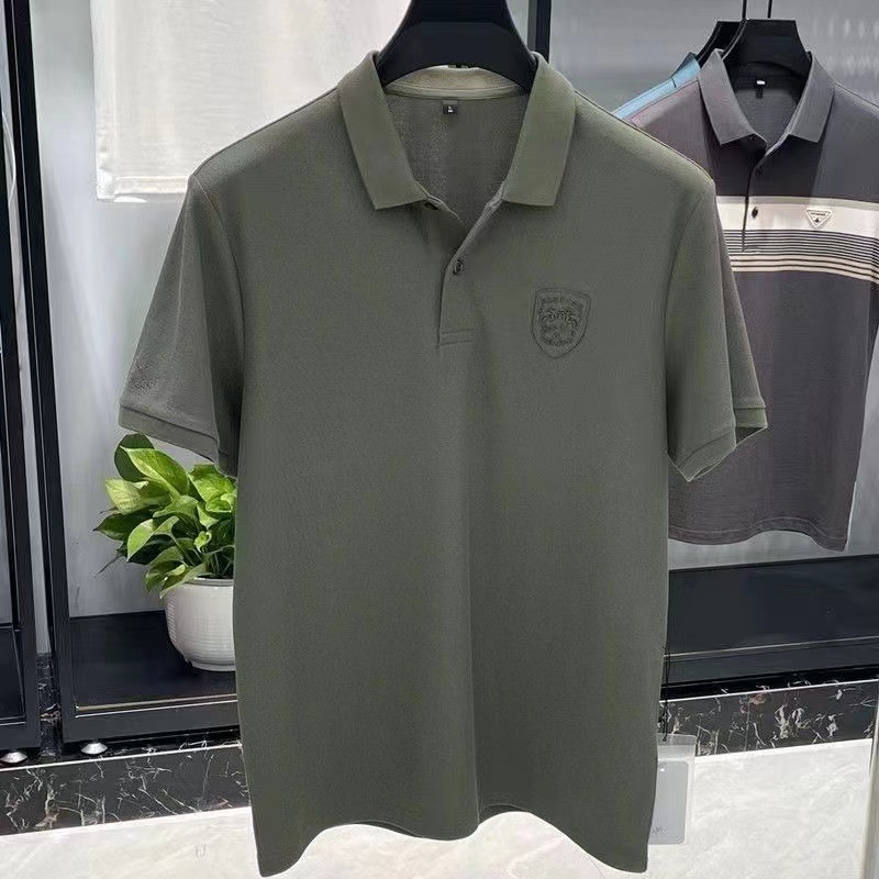 Men's Short Sleeve Polo Shirt Summer Casual Solid Color Cotton Blend for Business Travel