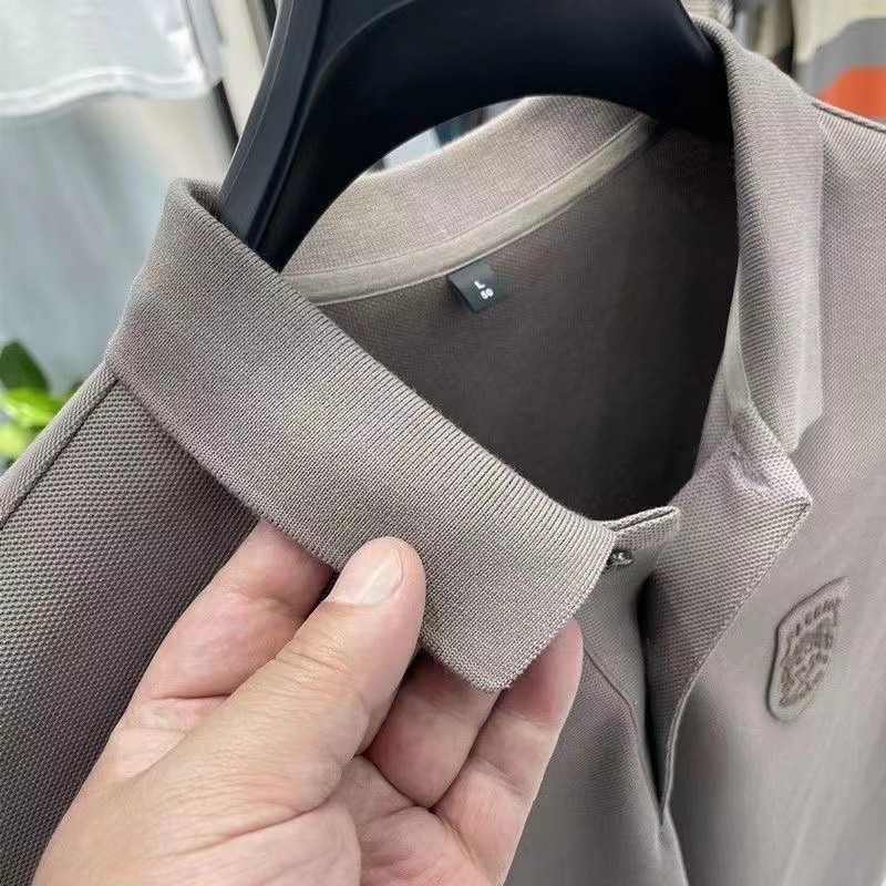 Men's Short Sleeve Polo Shirt Summer Casual Solid Color Cotton Blend for Business Travel