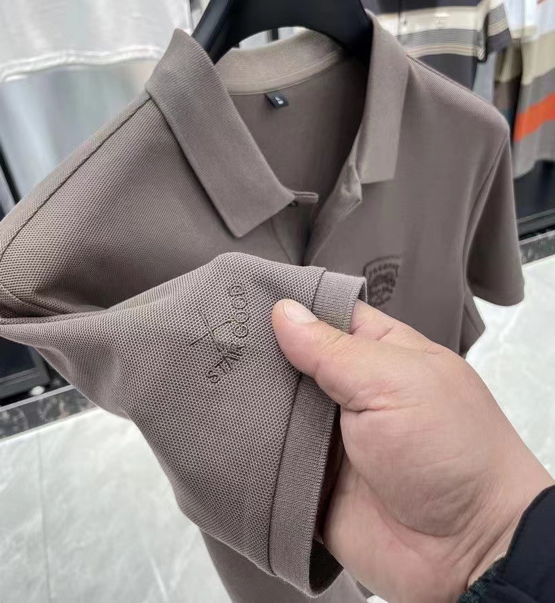 Men's Short Sleeve Polo Shirt Summer Casual Solid Color Cotton Blend for Business Travel