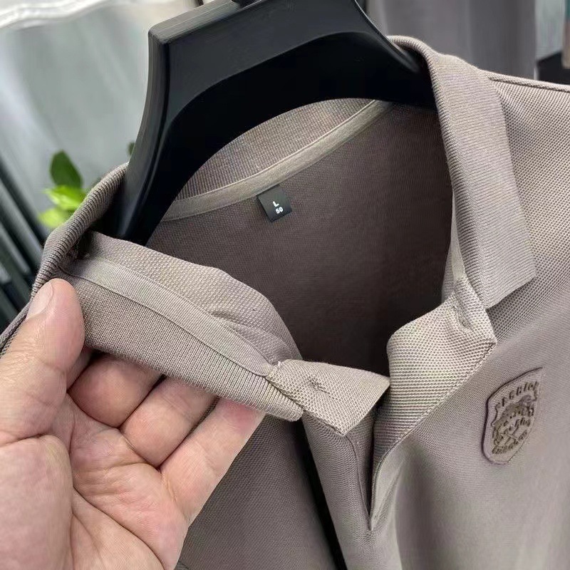 Men's Short Sleeve Polo Shirt Summer Casual Solid Color Cotton Blend for Business Travel