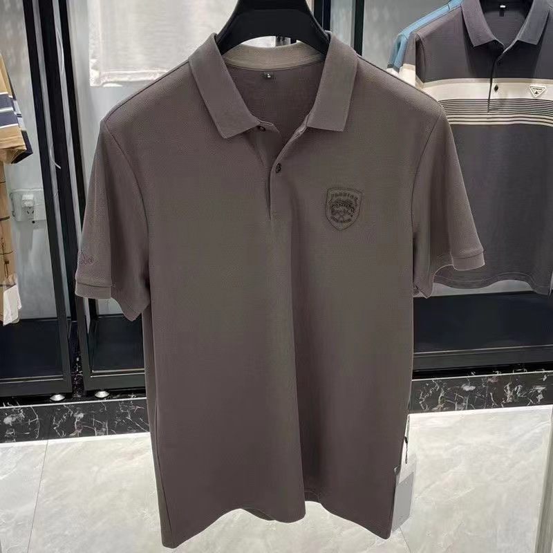 Men's Short Sleeve Polo Shirt Summer Casual Solid Color Cotton Blend for Business Travel