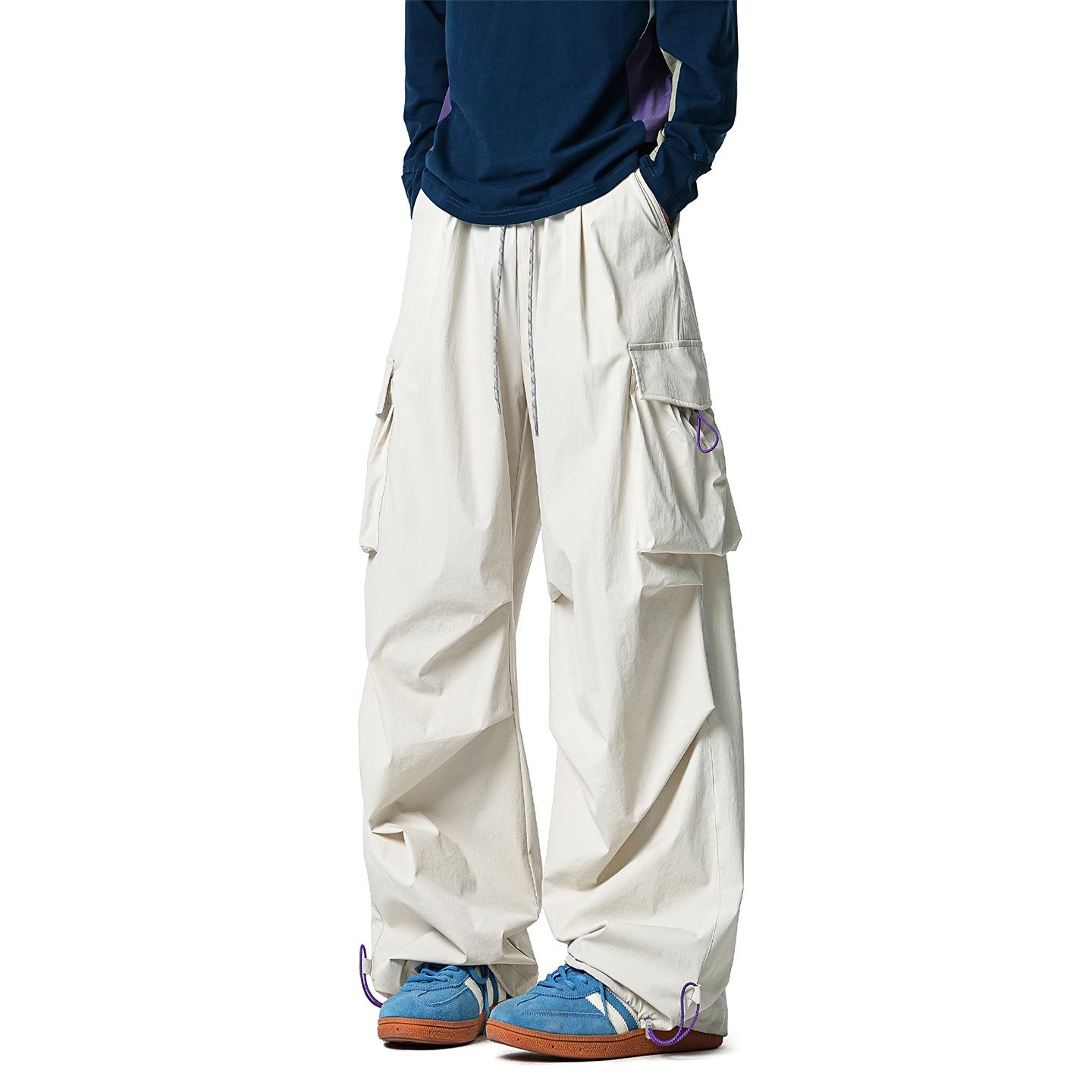 Men's Casual Drawstring Straight Leg Pants, Lightweight Summer Loose Fit Trousers
