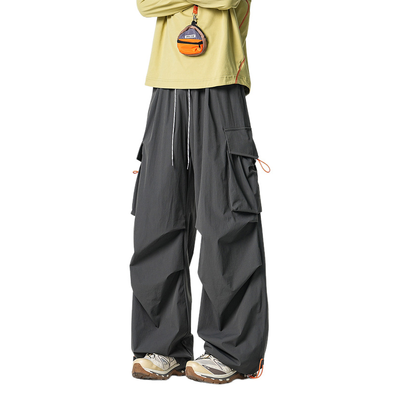 Men's Casual Drawstring Straight Leg Pants, Lightweight Summer Loose Fit Trousers