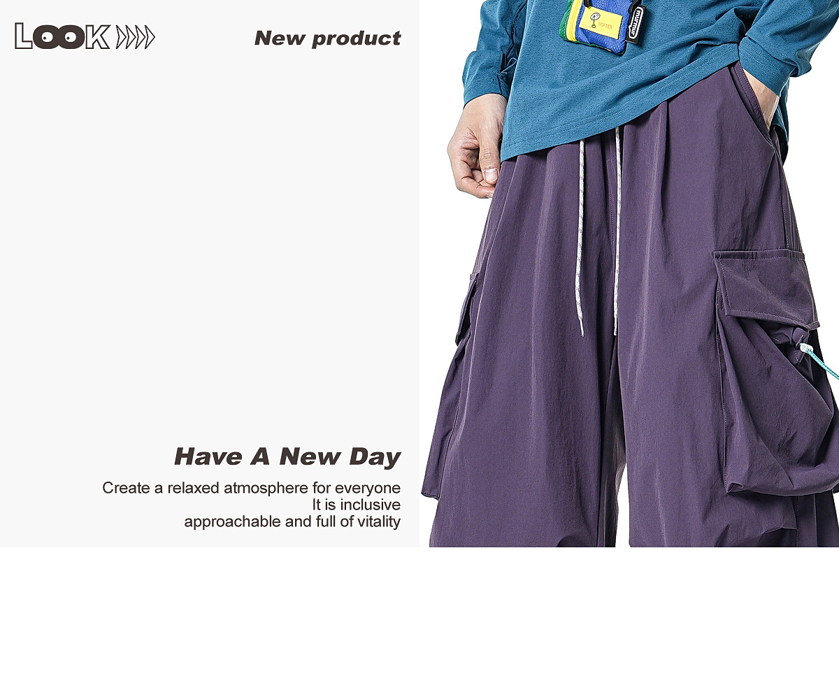 Men's Casual Drawstring Straight Leg Pants, Lightweight Summer Loose Fit Trousers