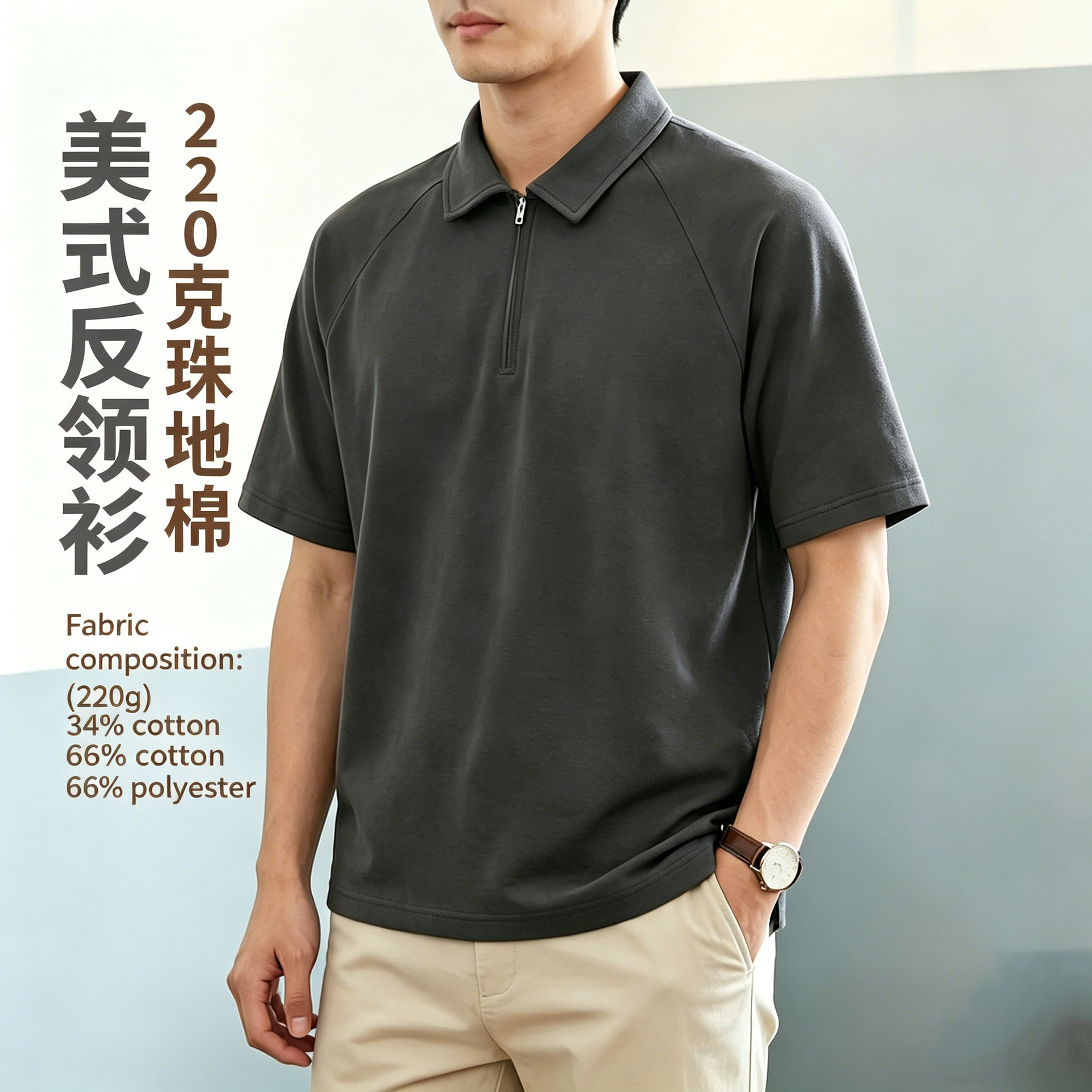 Men's Cotton Pique Polo Shirt Short Sleeve Casual American Retro Top