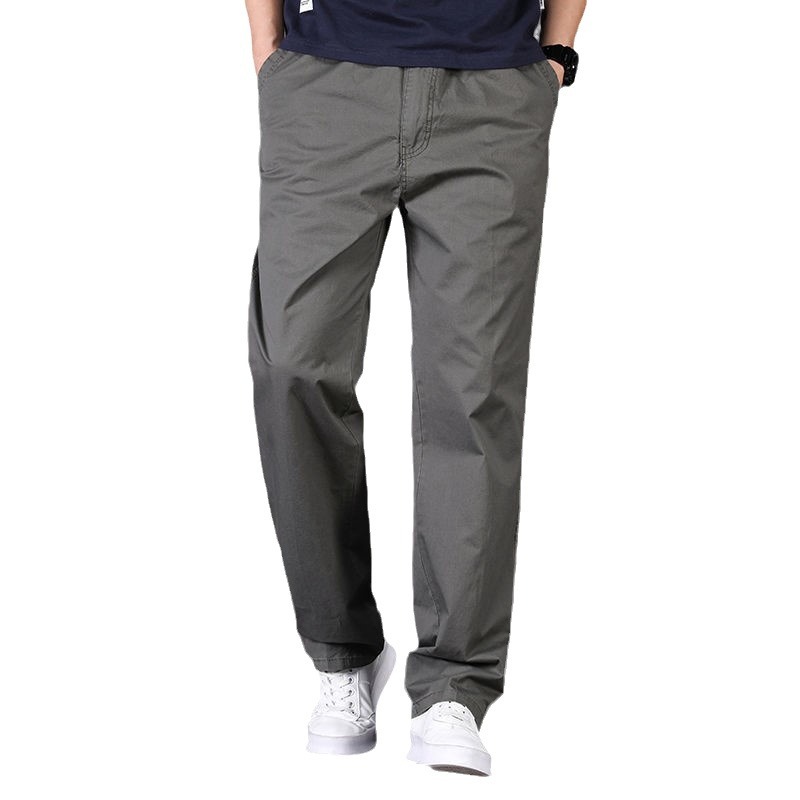 Men's Cotton Casual Straight Leg Pants, Loose Fit Cargo Trousers for Summer
