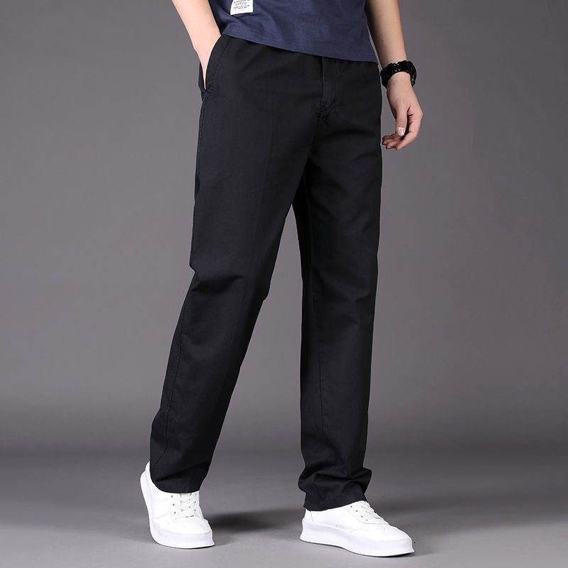Men's Cotton Casual Straight Leg Pants, Loose Fit Cargo Trousers for Summer