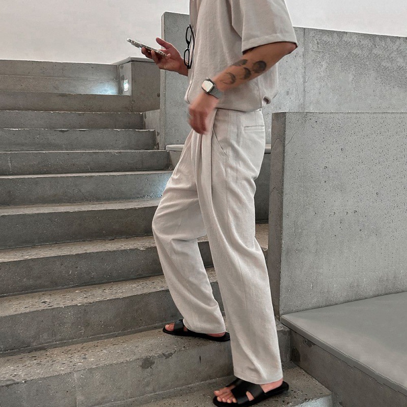 Men's Summer Casual Short Sleeve Shirt and Pants Set, Korean Style Loose Fit Suit