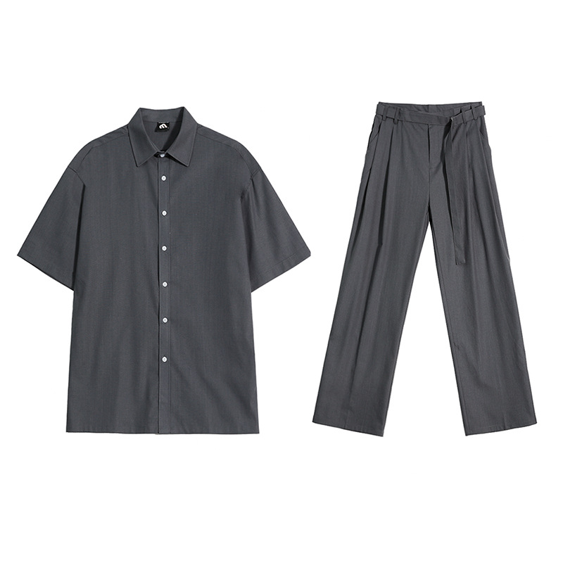 Men's Summer Casual Short Sleeve Shirt and Pants Set, Korean Style Loose Fit Suit