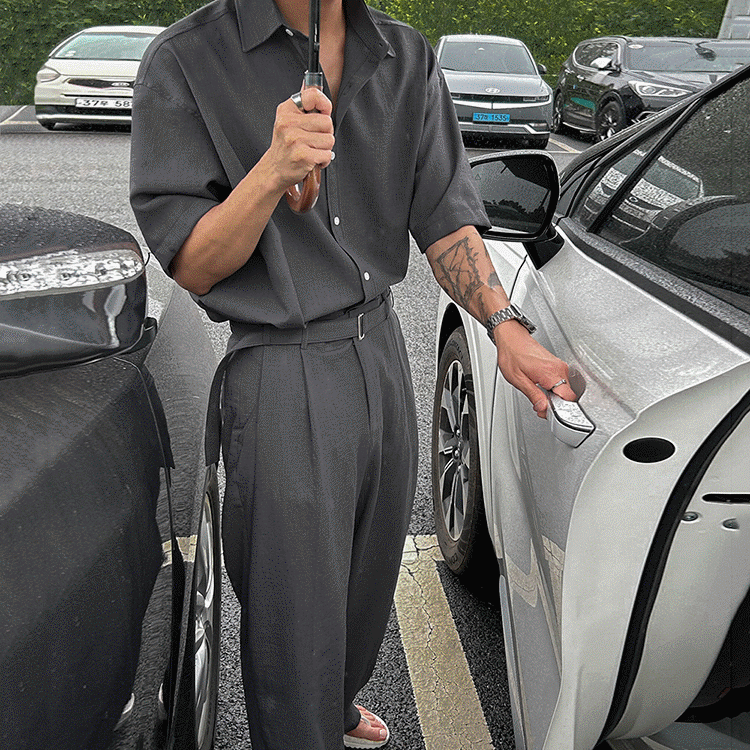 Men's Summer Casual Short Sleeve Shirt and Pants Set, Korean Style Loose Fit Suit