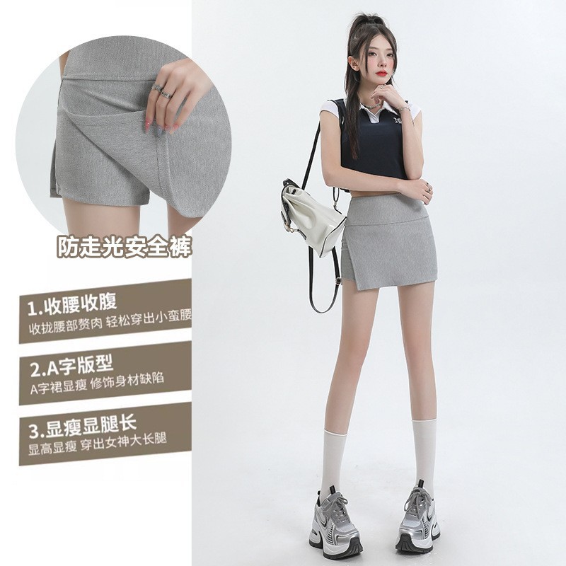 Women High Waist Bodycon Skirt Short Split Side Midi Skirt with Pockets