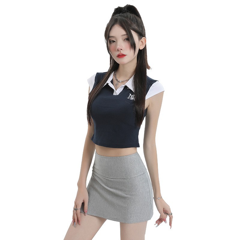 Women High Waist Bodycon Skirt Short Split Side Midi Skirt with Pockets