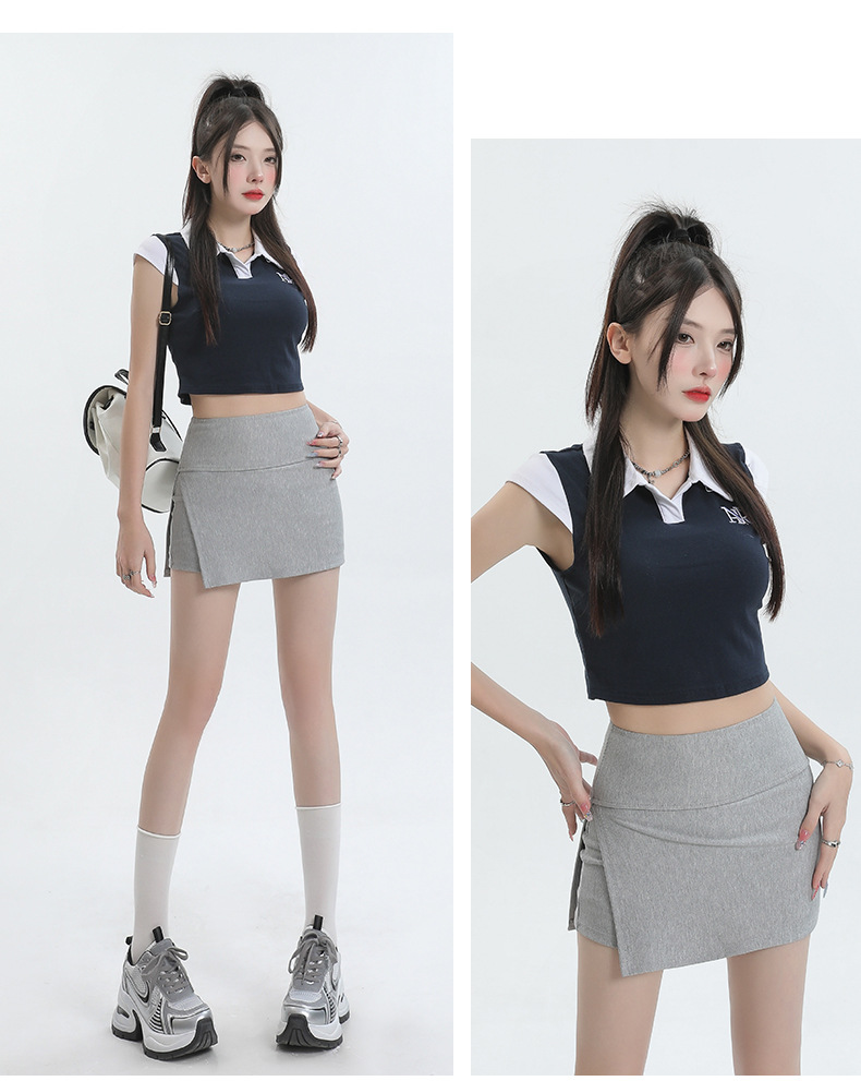 Women High Waist Bodycon Skirt Short Split Side Midi Skirt with Pockets