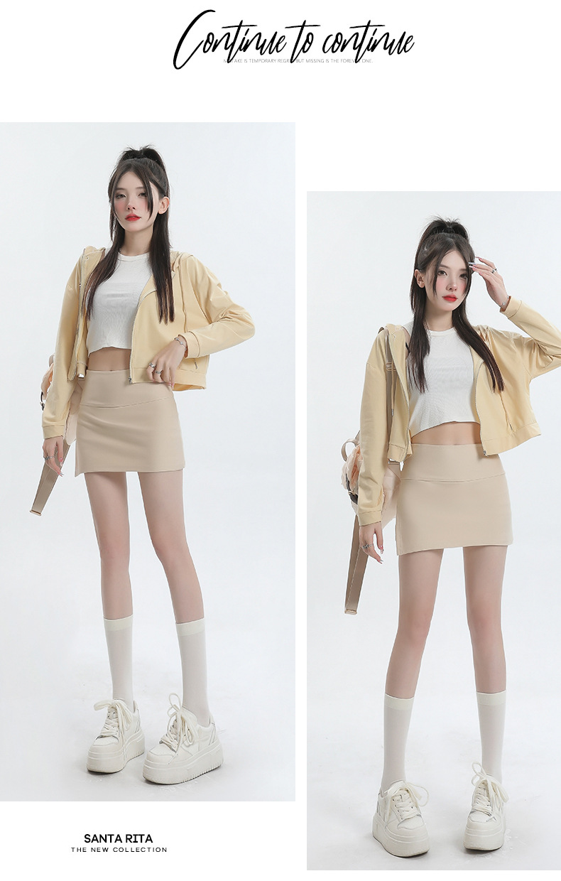 Women High Waist Bodycon Skirt Short Split Side Midi Skirt with Pockets