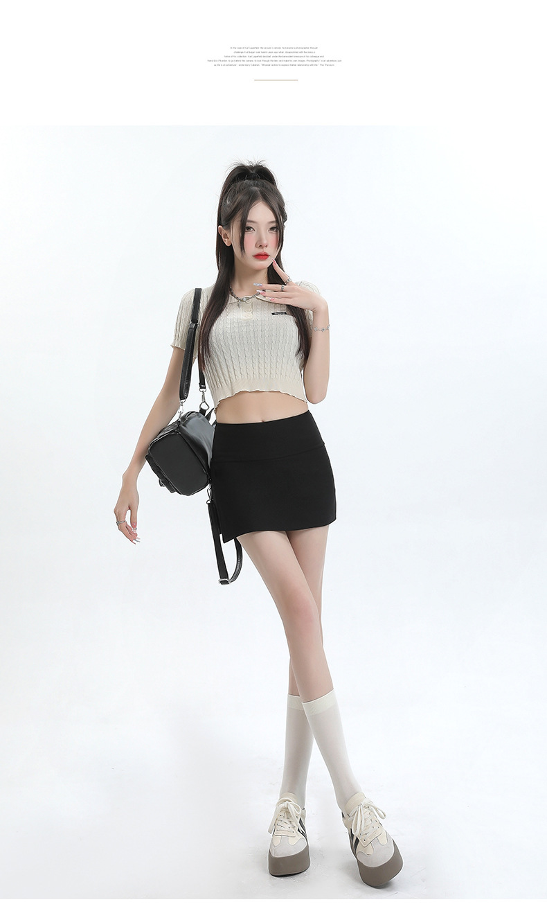 Women High Waist Bodycon Skirt Short Split Side Midi Skirt with Pockets