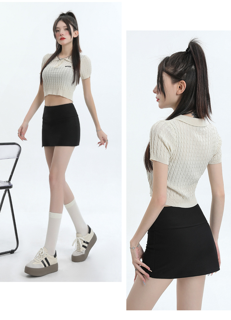 Women High Waist Bodycon Skirt Short Split Side Midi Skirt with Pockets