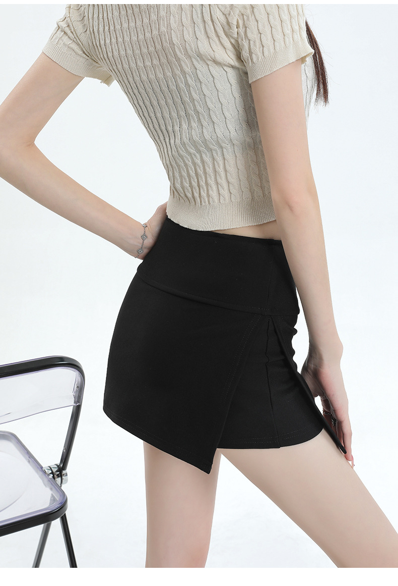 Women High Waist Bodycon Skirt Short Split Side Midi Skirt with Pockets
