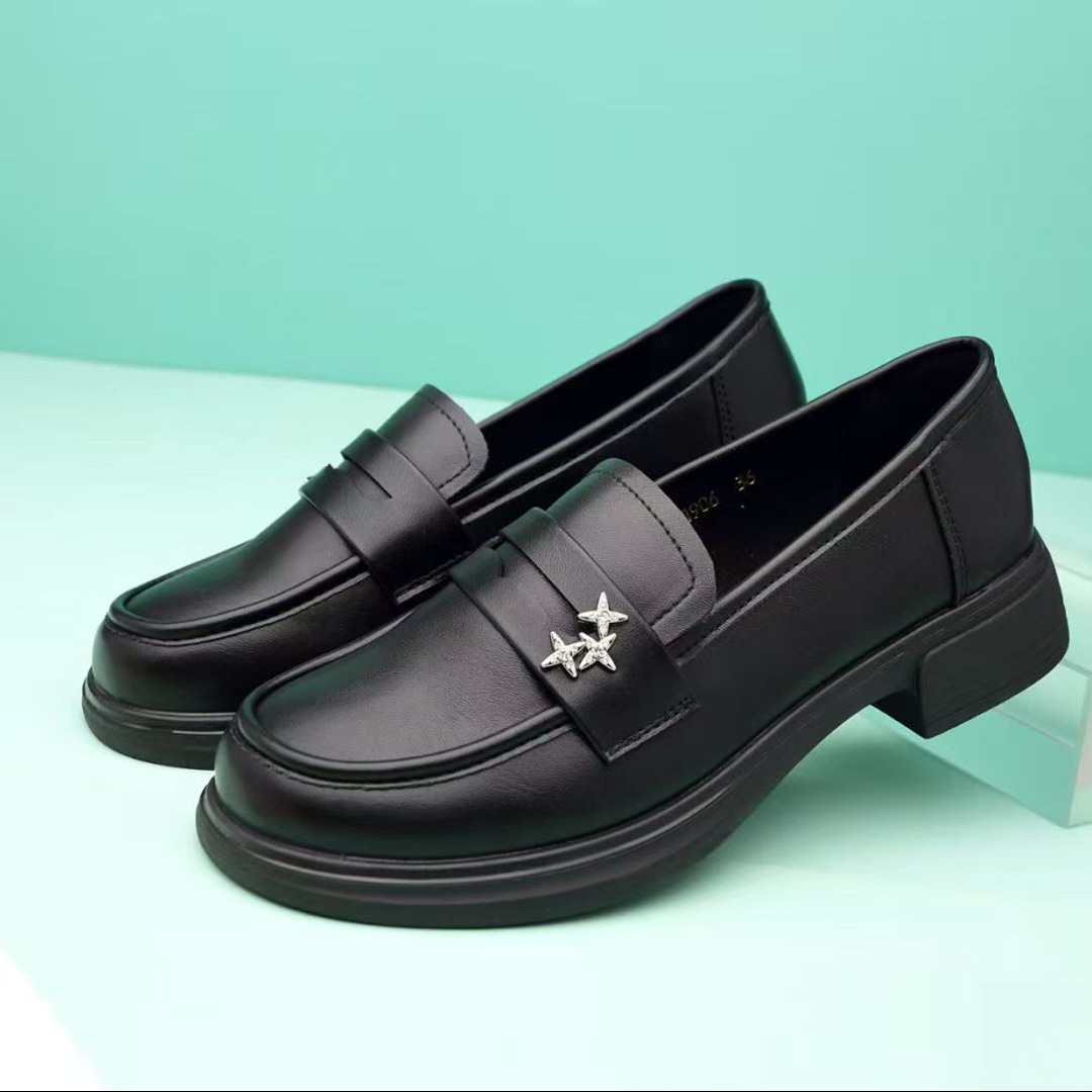 Women's Chunky Heel Loafers Soft Sole Round Toe Slip-on Shoes
