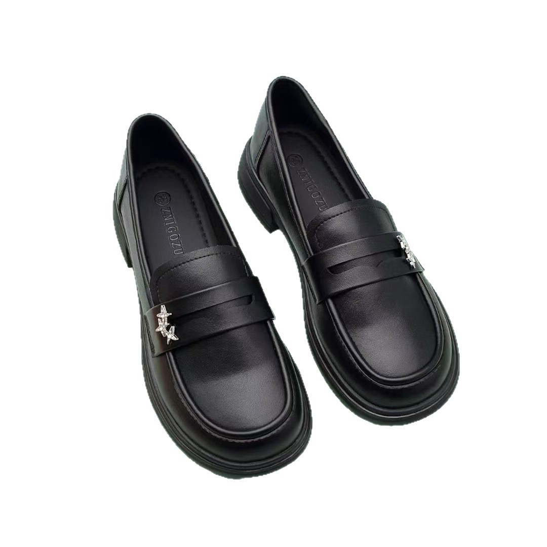 Women's Chunky Heel Loafers Soft Sole Round Toe Slip-on Shoes