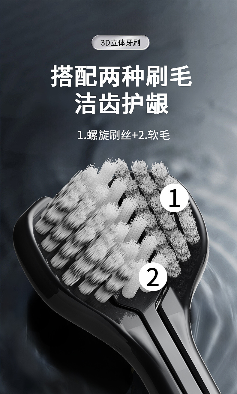 Adult Soft Bristle Toothbrush 3 Pack, Triple-Head Manual Toothbrush for Deep Cleaning
