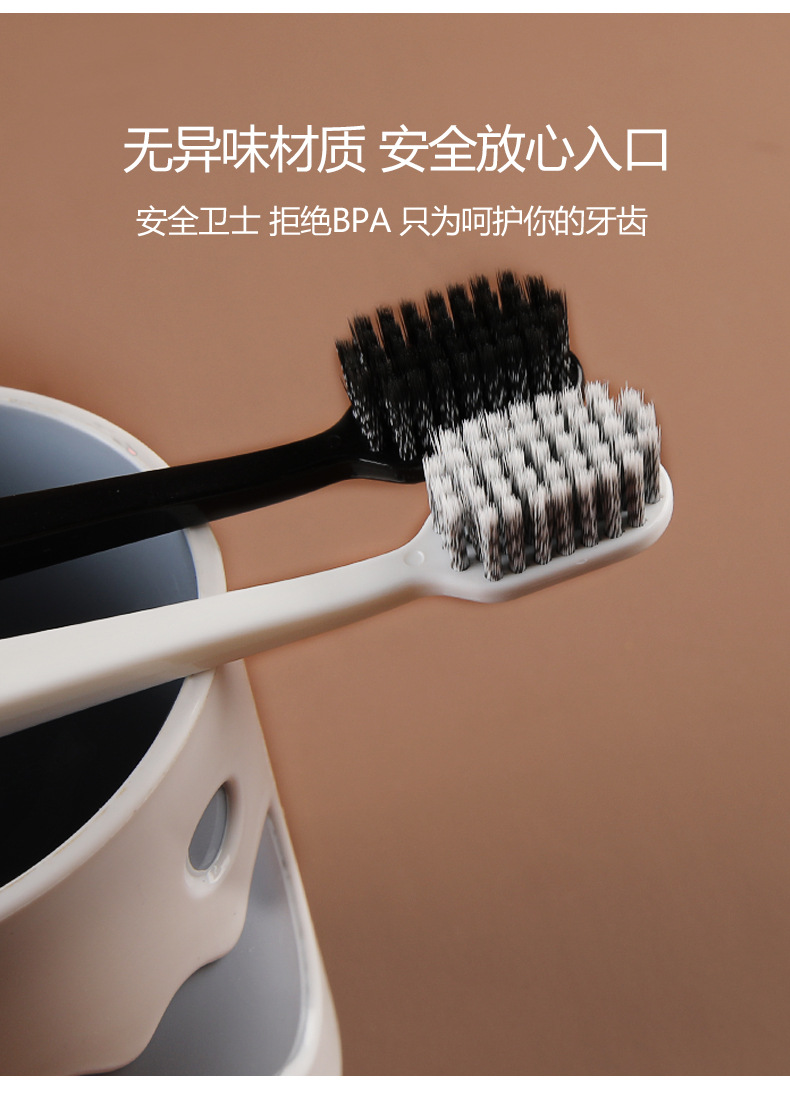 Adult Soft Bristle Toothbrush 2 Pack, Spiral Bristle Black and White, Manual Toothbrush for Daily Oral Care