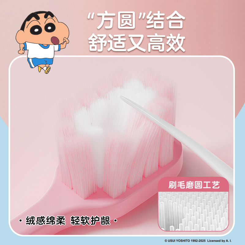 RAOYI Crayon Shin-chan Licensed Adult Soft Toothbrush 2-Pack with Badge Pin