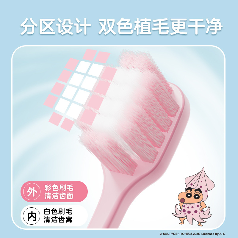 RAOYI Crayon Shin-chan Licensed Adult Soft Toothbrush 2-Pack with Badge Pin