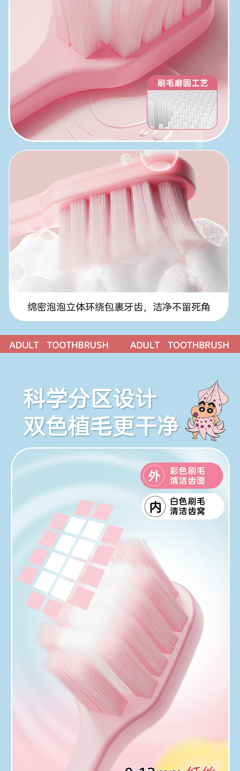 RAOYI蜡笔小新持牌成人软牙刷2支带徽章别针