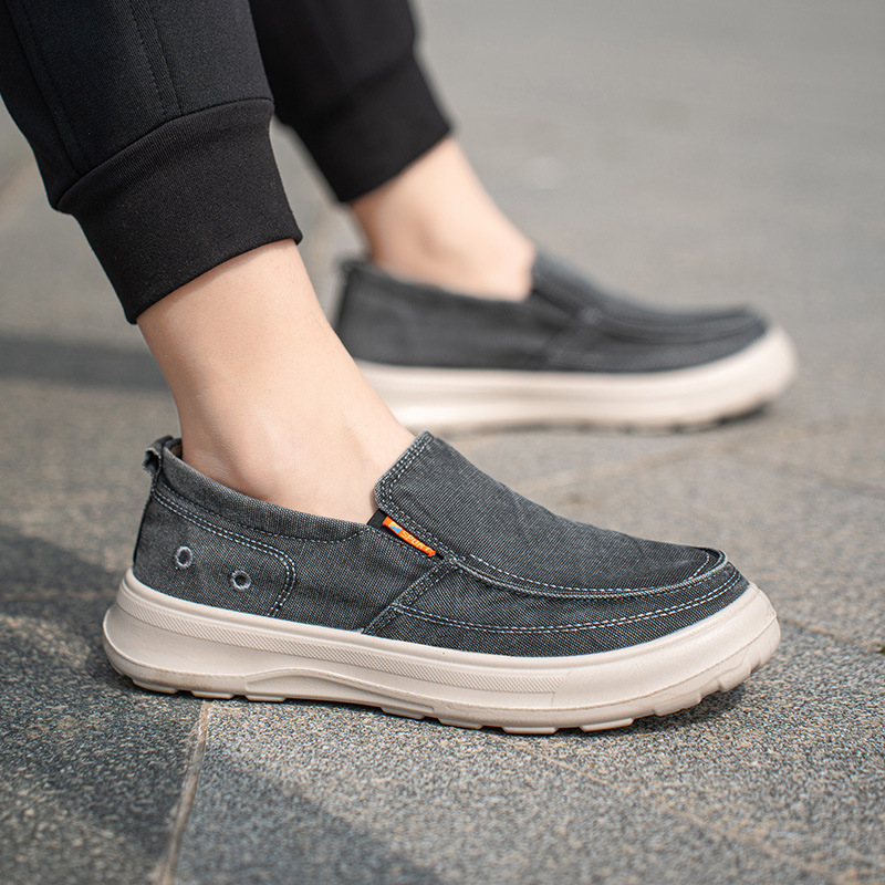 Men's Canvas Slip-On Shoes, Thick Sole Round Toe Casual Walking Shoes for Summer