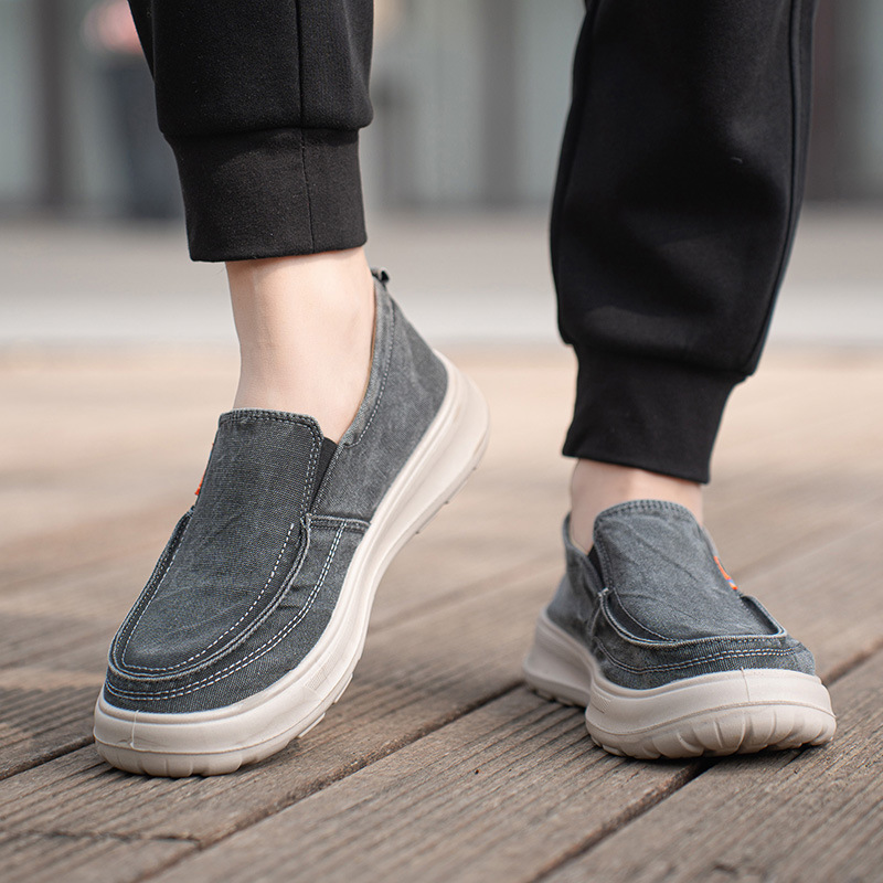 Men's Canvas Slip-On Shoes, Thick Sole Round Toe Casual Walking Shoes for Summer