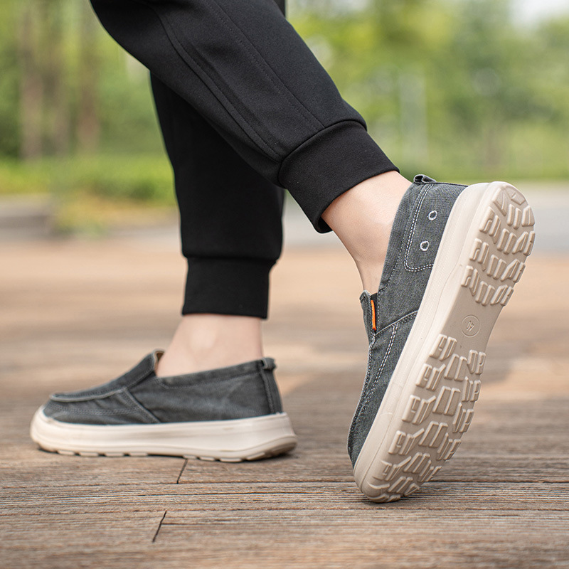Men's Canvas Slip-On Shoes, Thick Sole Round Toe Casual Walking Shoes for Summer