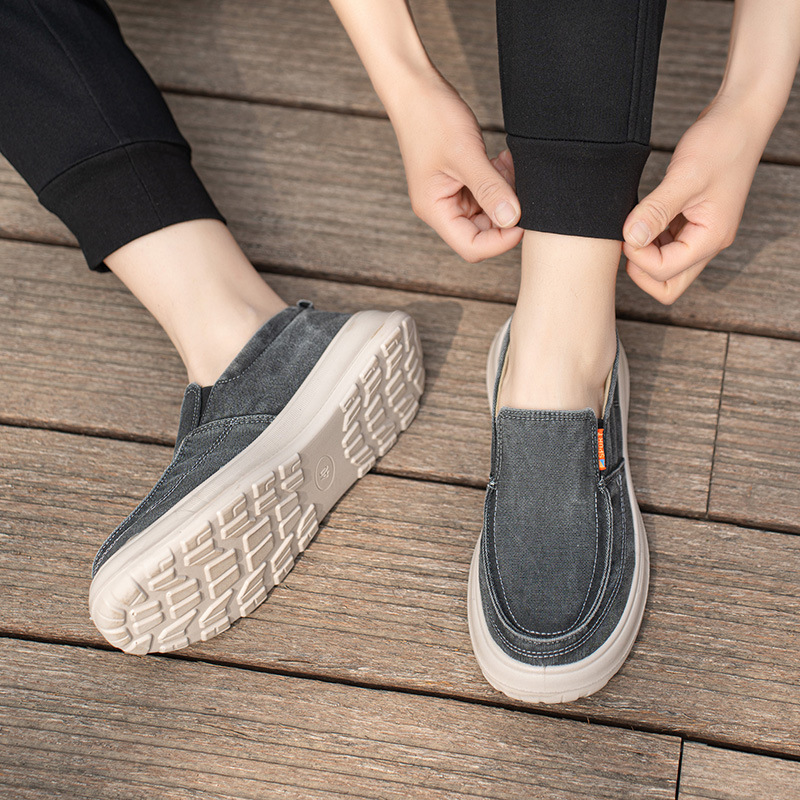 Men's Canvas Slip-On Shoes, Thick Sole Round Toe Casual Walking Shoes for Summer