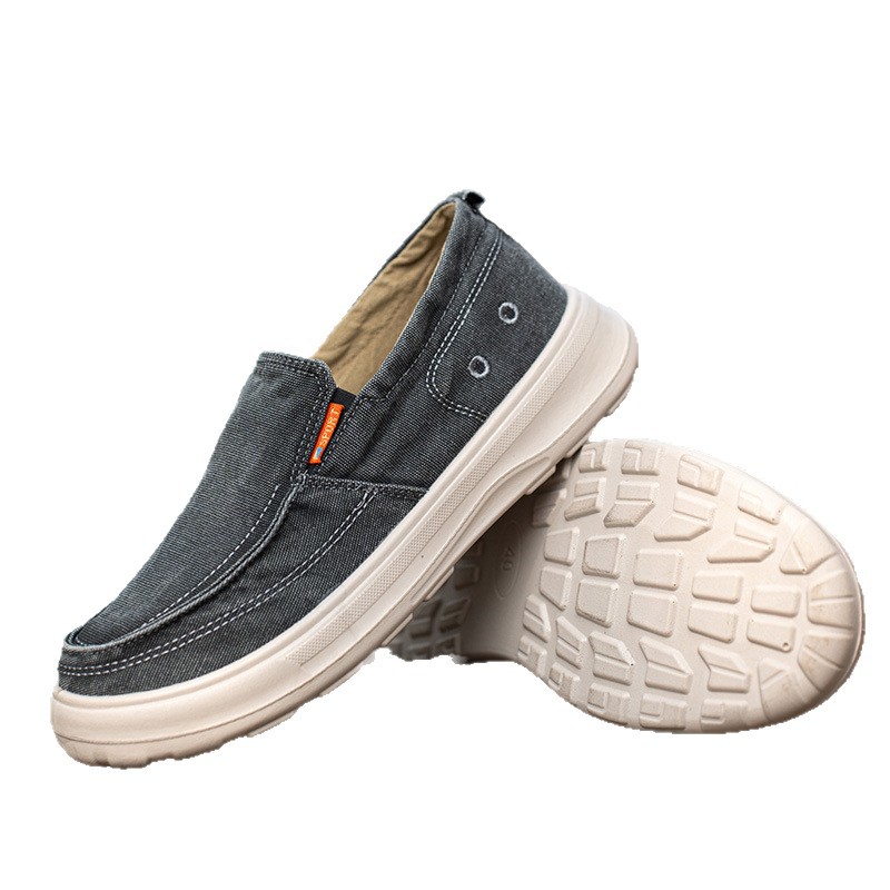 Men's Canvas Slip-On Shoes, Thick Sole Round Toe Casual Walking Shoes for Summer